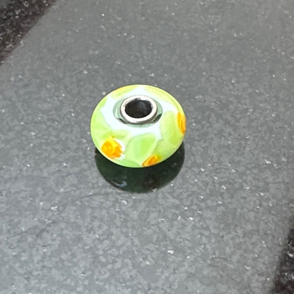 RETIRED 2012 Trollbeads Buttercup Murano Glass and Sterling Silver Bead